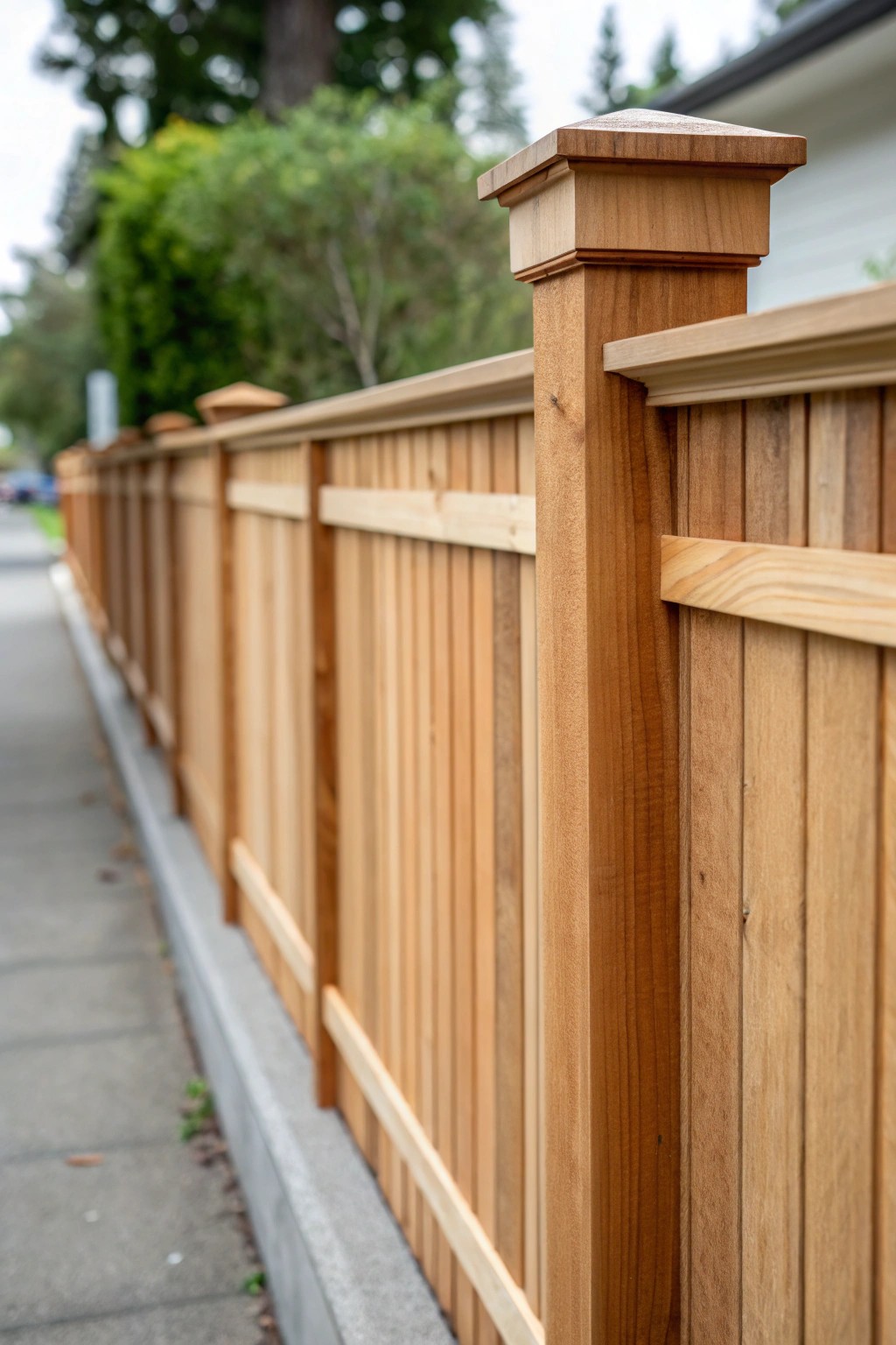 Elegant horizontal fence with top cap and trim—where natural beauty meets expert craftsmanship.