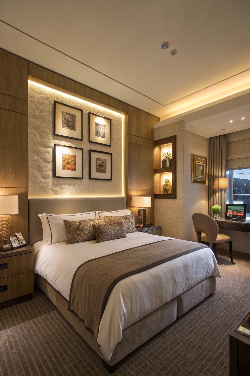 A glowing art niche adds a gallery-like wow factor to your guest office.