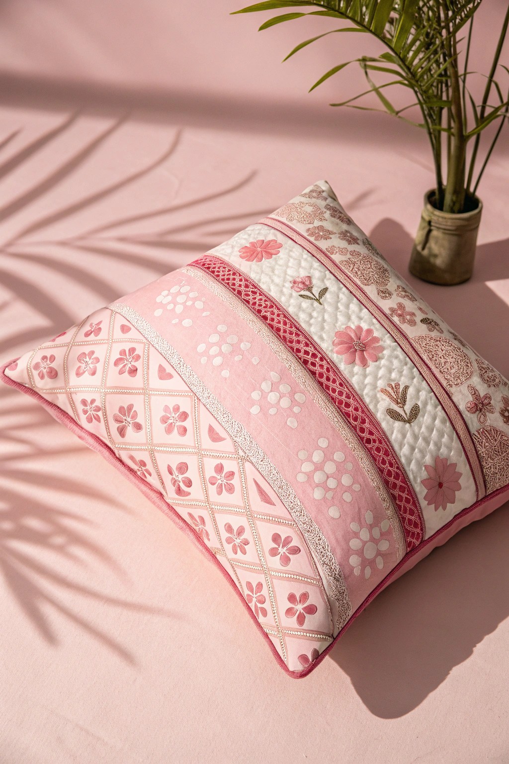 Elevate your bedroom with a statement pink patterned pillow—maximalist, joyful, and beautifully crafted.