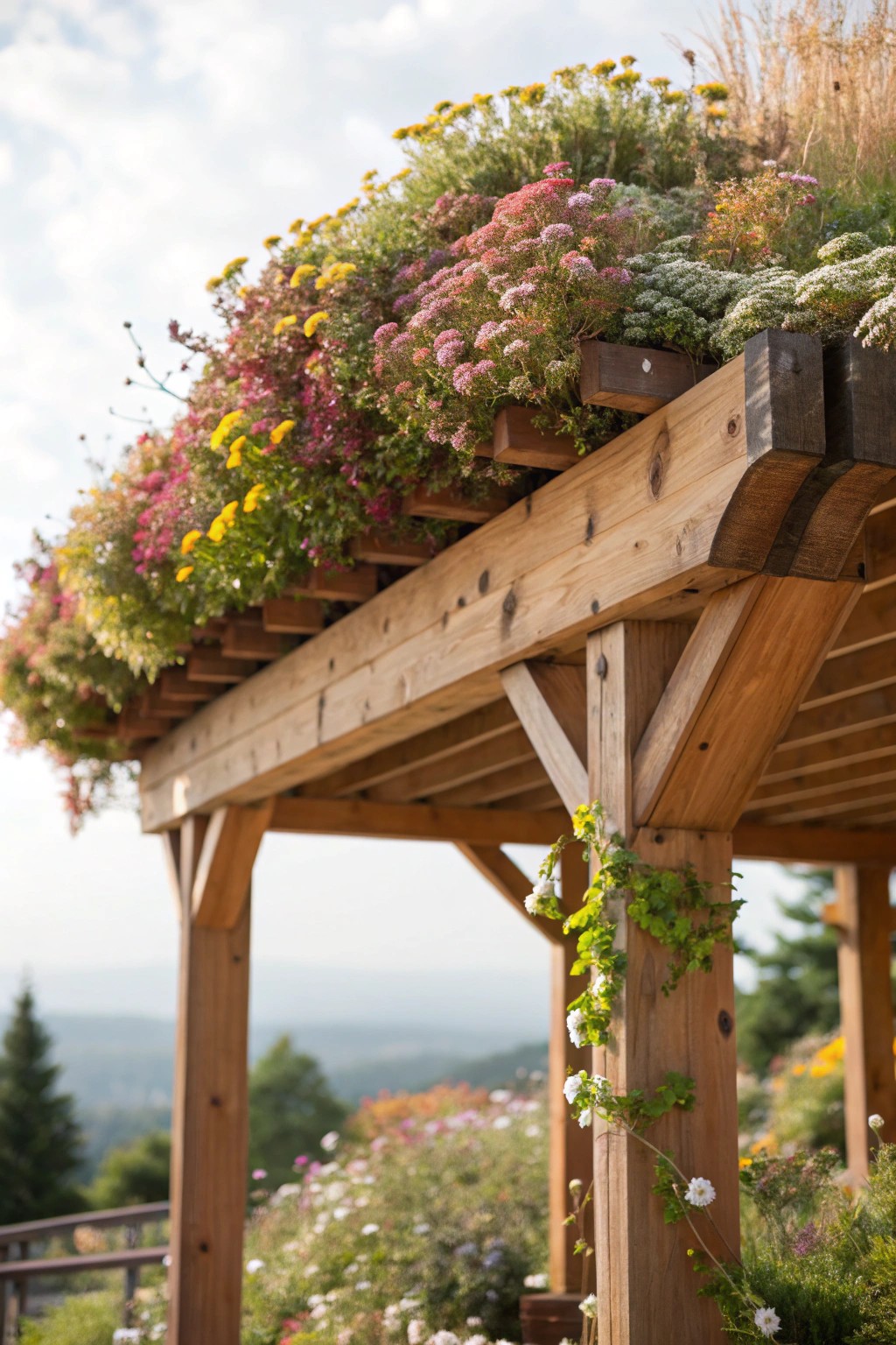 Breathe life into your deck with a stunning living roof of sedum and wildflowers.