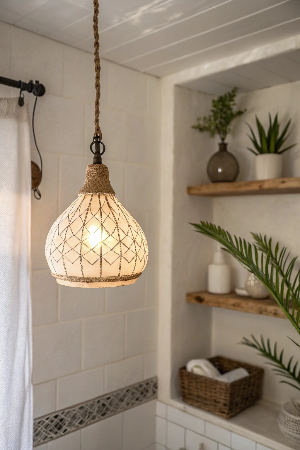 Transform your small bathroom with a stunning statement pendant light.