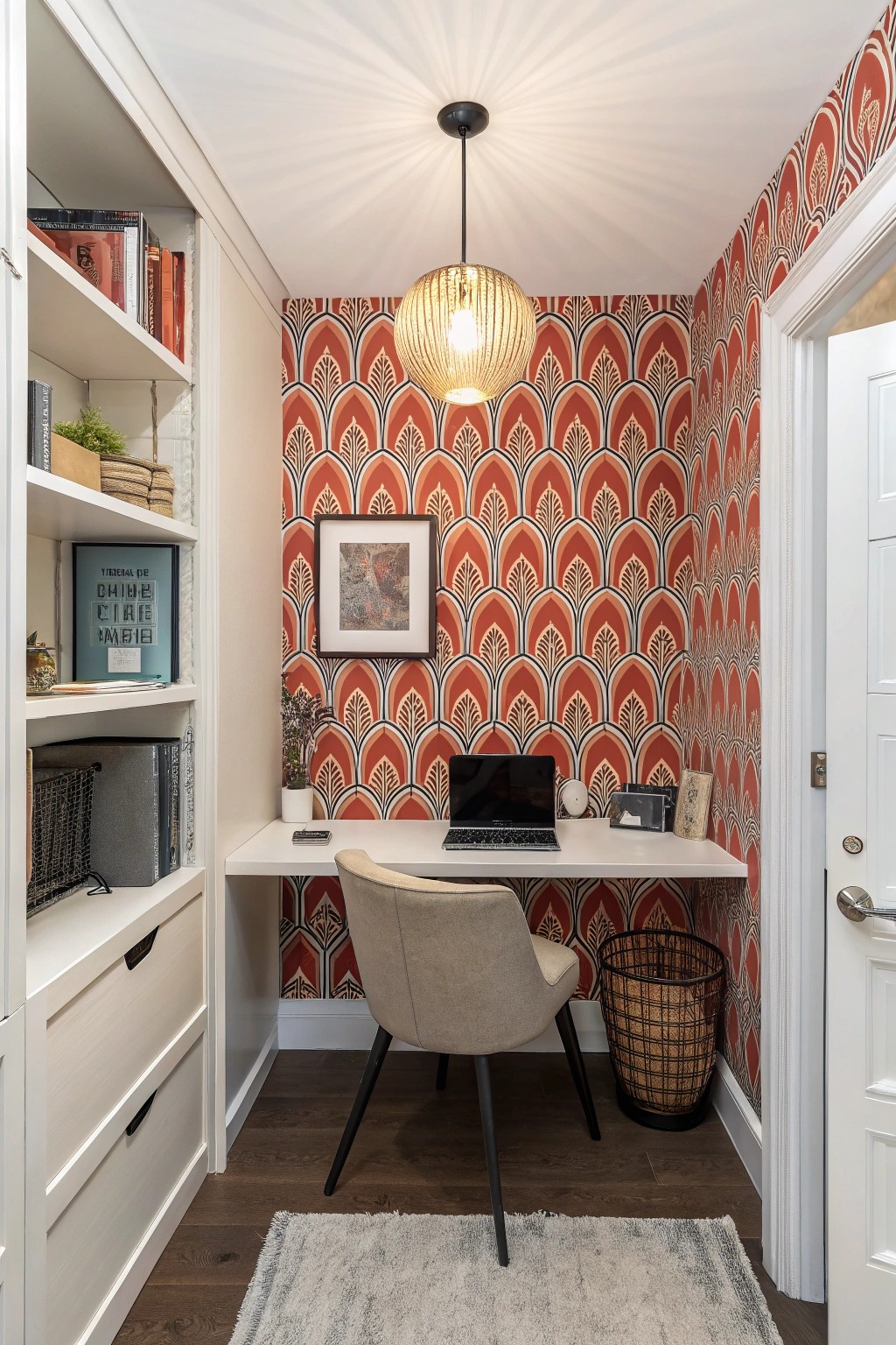 A pop of maximalist pattern turns a compact space into a showstopper.