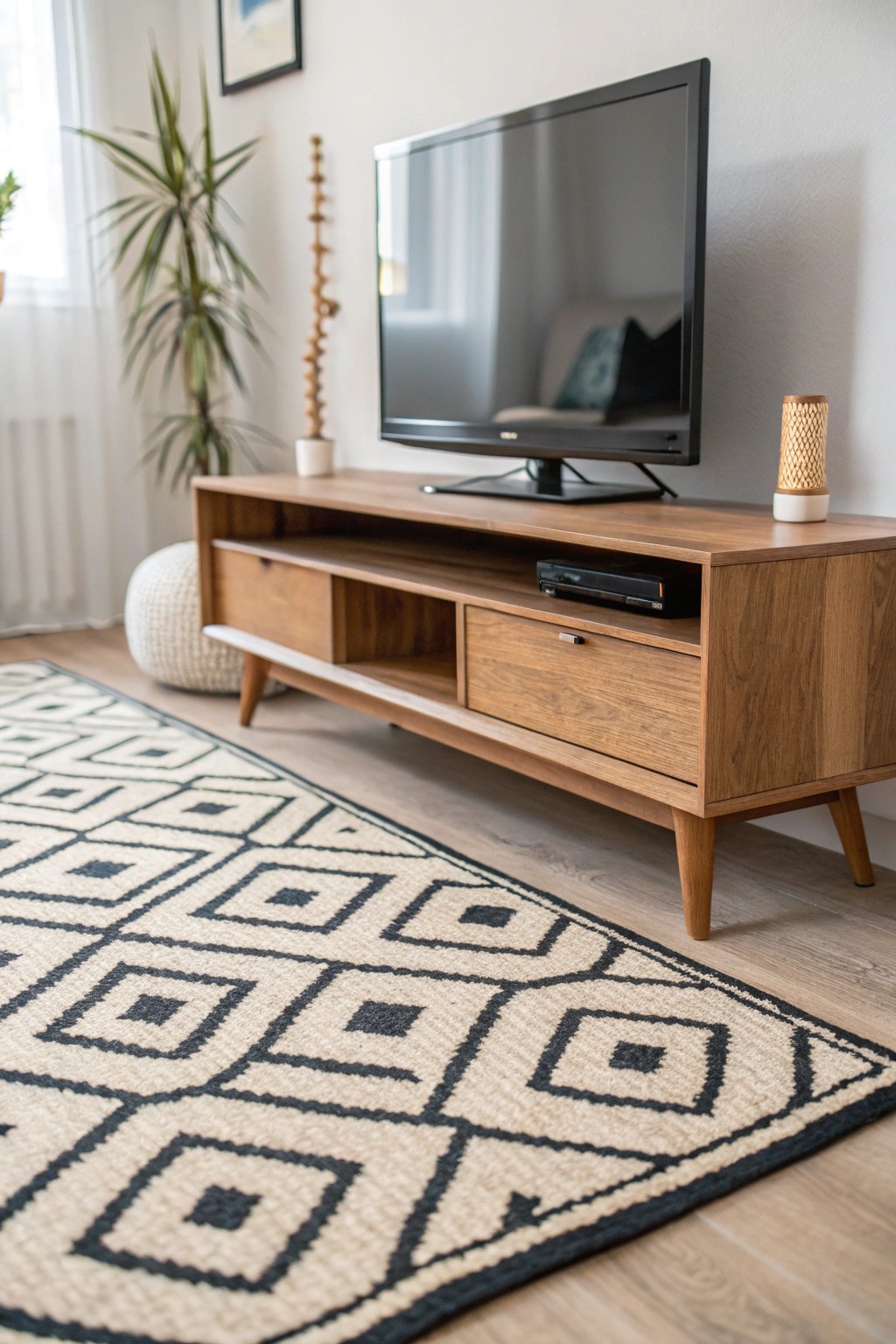 Let a bold rug anchor your TV stand and elevate your space with effortless style.