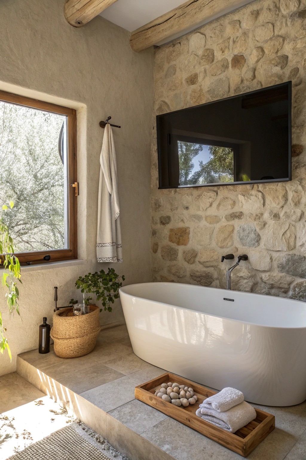Transform your soak into a spa retreat with a beautifully mounted bathroom TV.