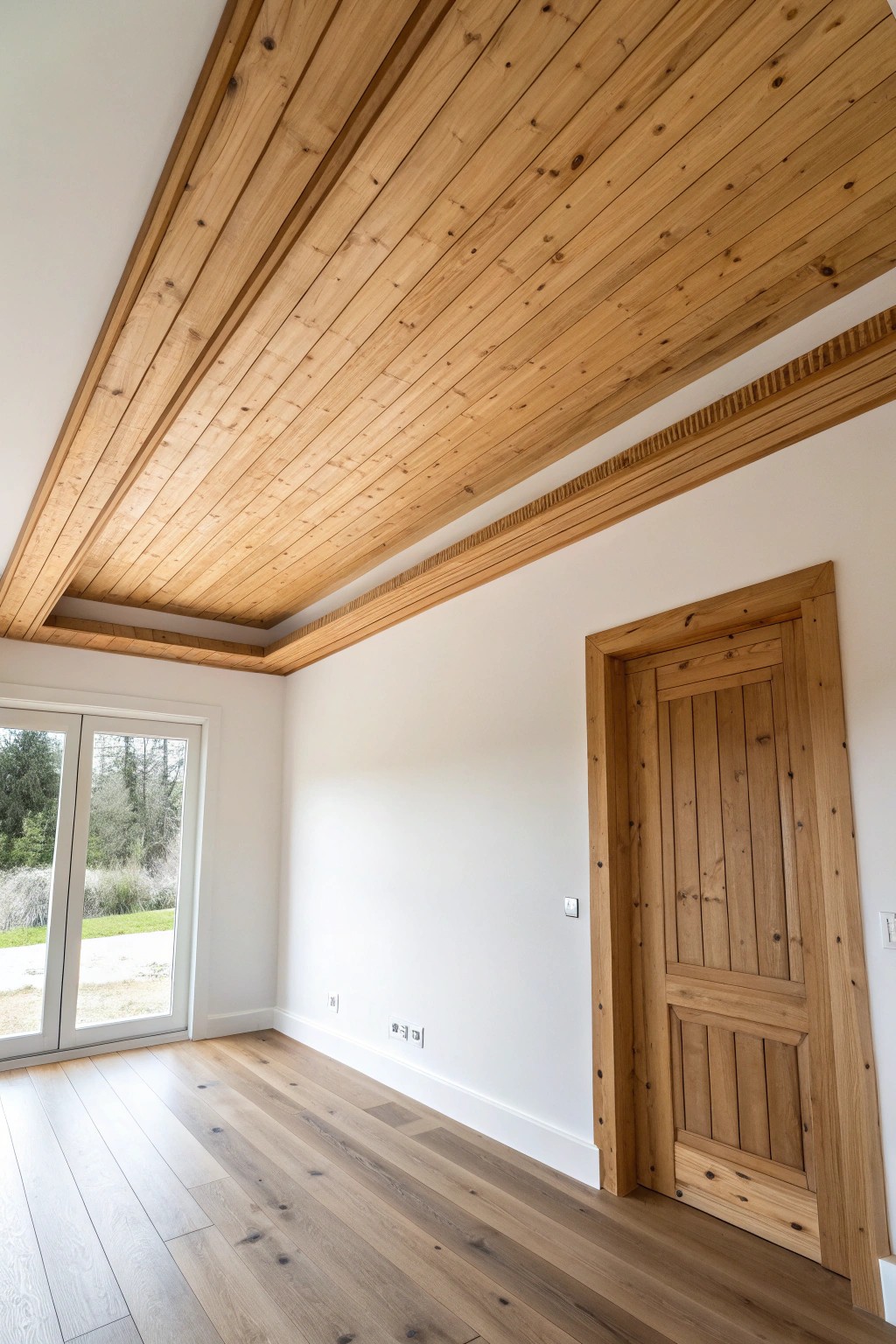 Wrap your space in warmth with a seamless wood wall-to-ceiling accent.