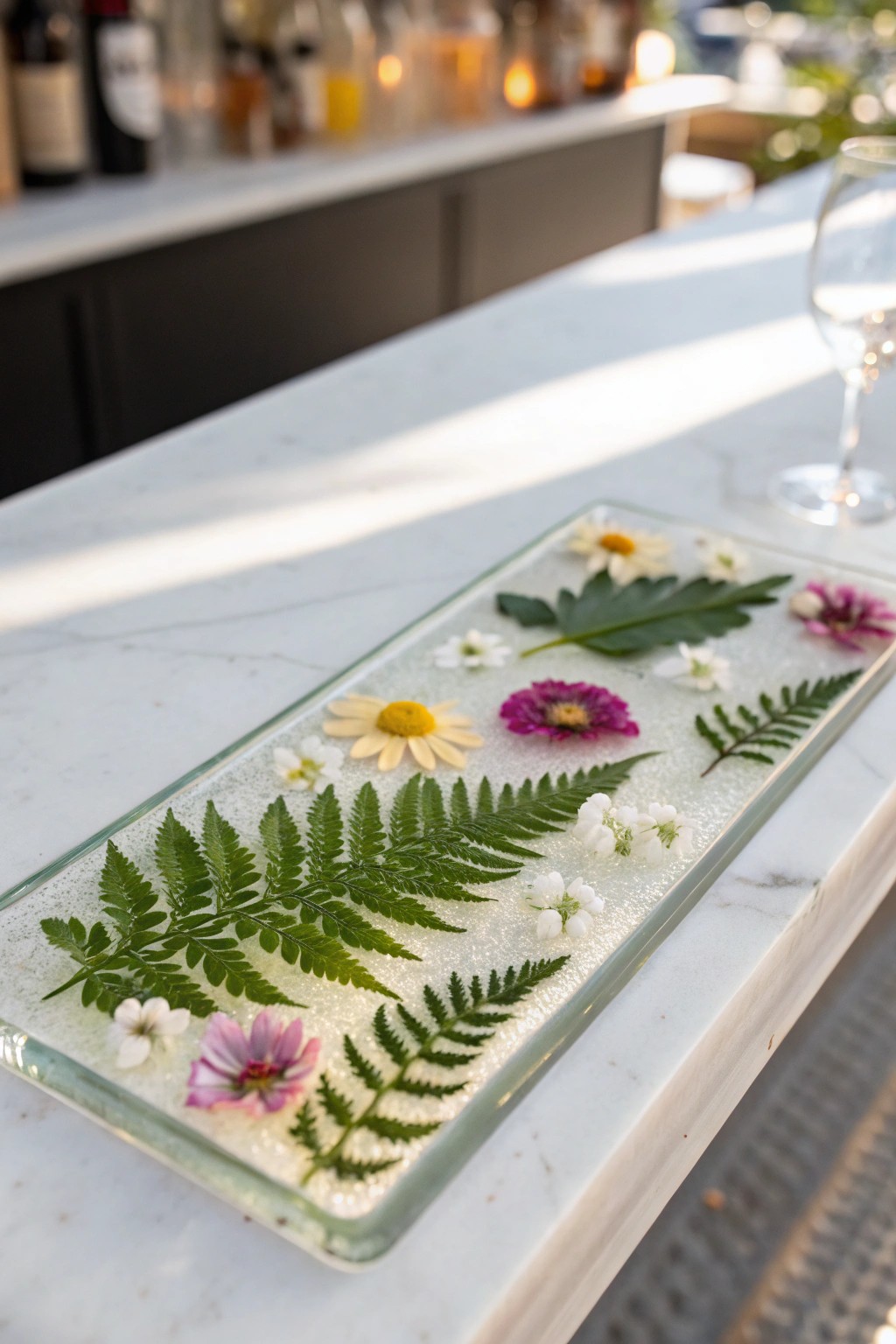 Bring the enchantment of a botanical garden to your home with a stunning glass-encased bar top.
