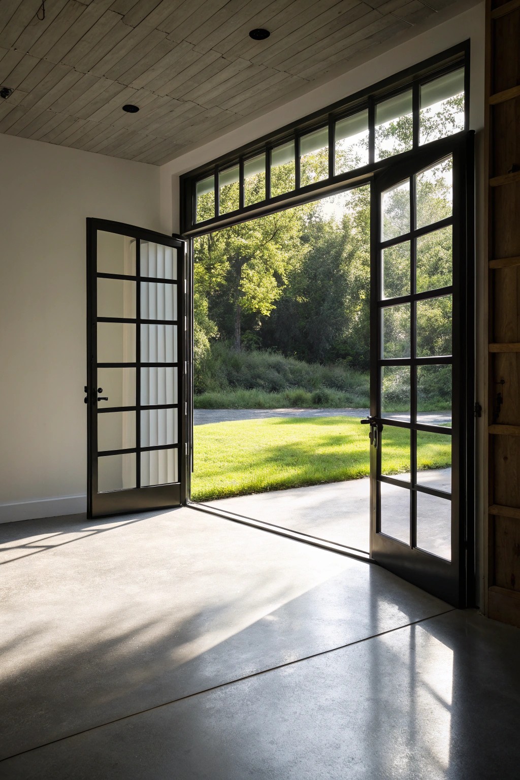 Seamlessly connect indoor and outdoor spaces with a stunning glass garage door.