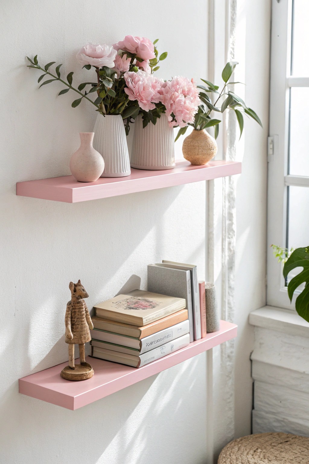 Elevate your space with a simple pink floating shelf—where craftsmanship meets natural beauty.