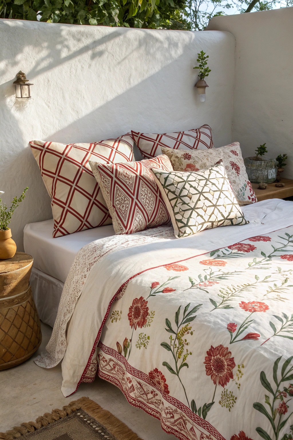 Mixing patterns and textures transforms a small shared bedroom into a joyful, bespoke retreat.