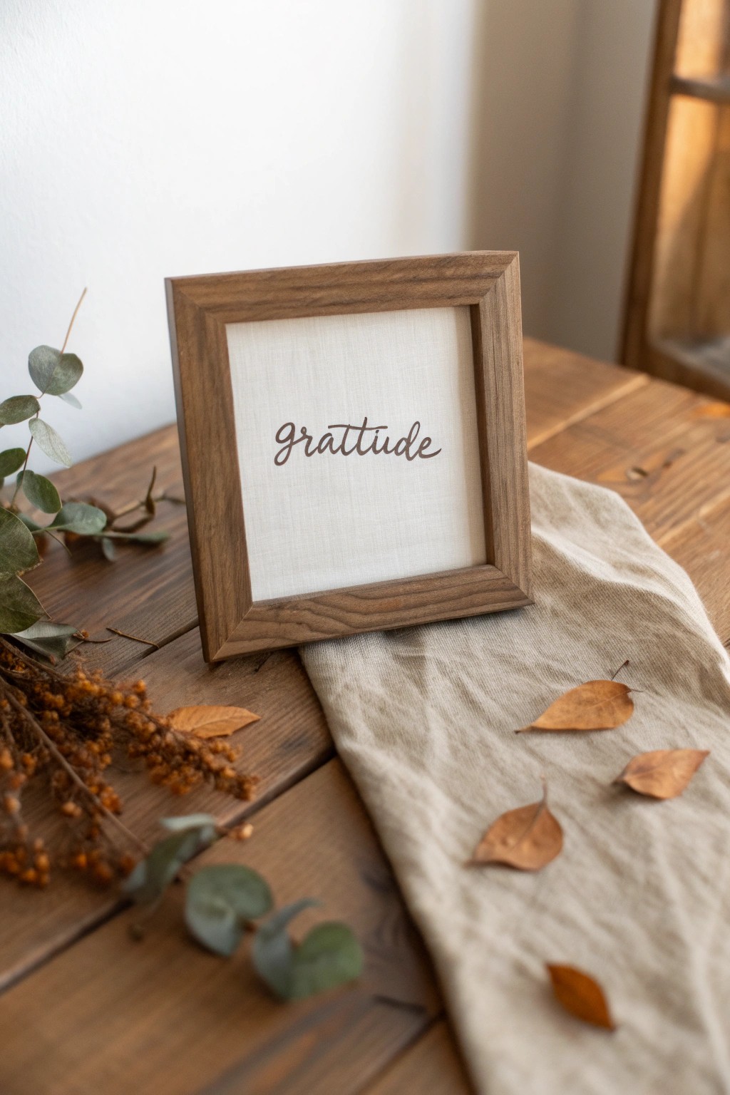 A beautiful gratitude quote framed for your Thanksgiving table—a simple, heartfelt touch.