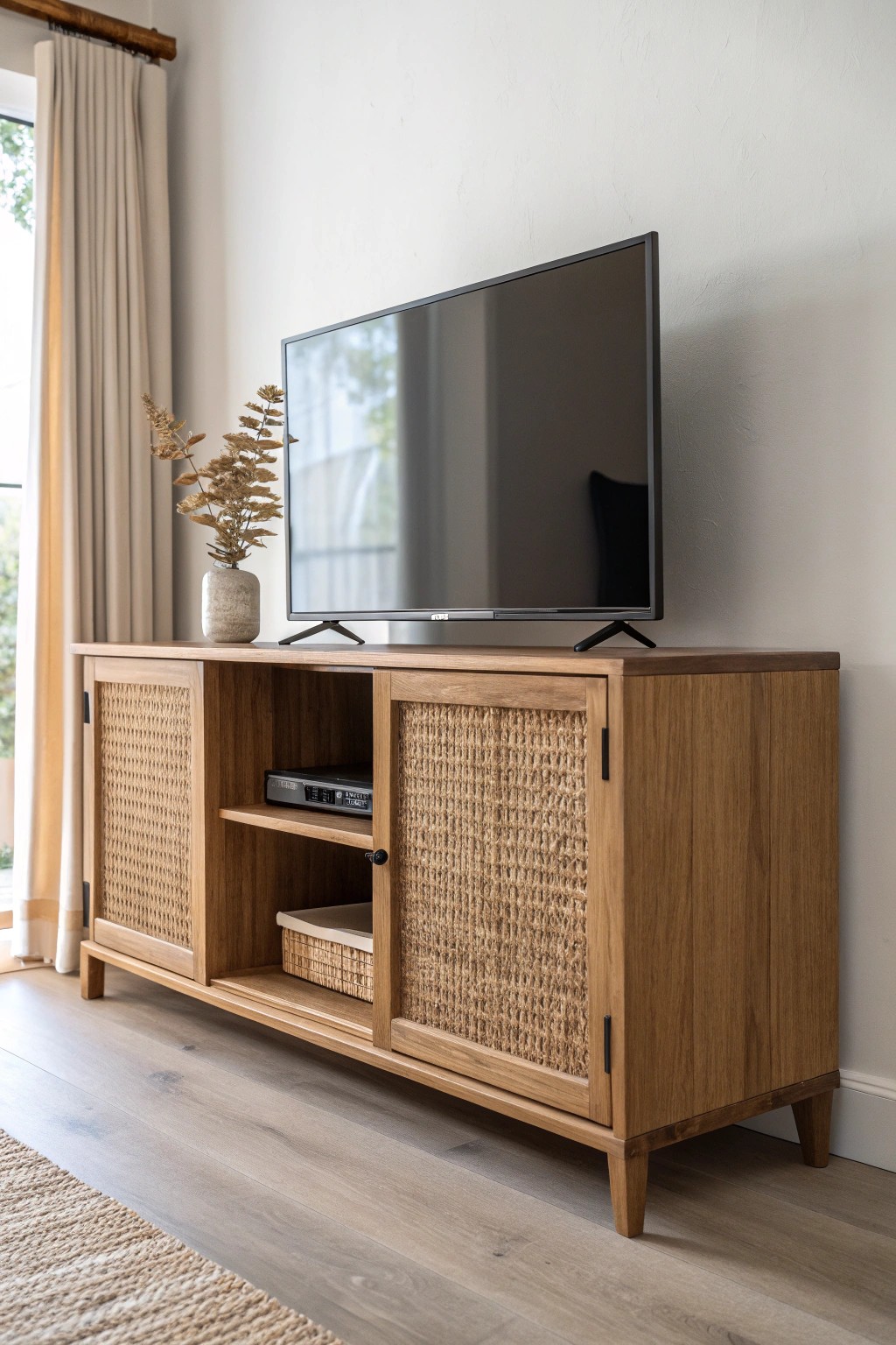 Hide your TV in style: seamless sliding doors blend artfully with your living space.
