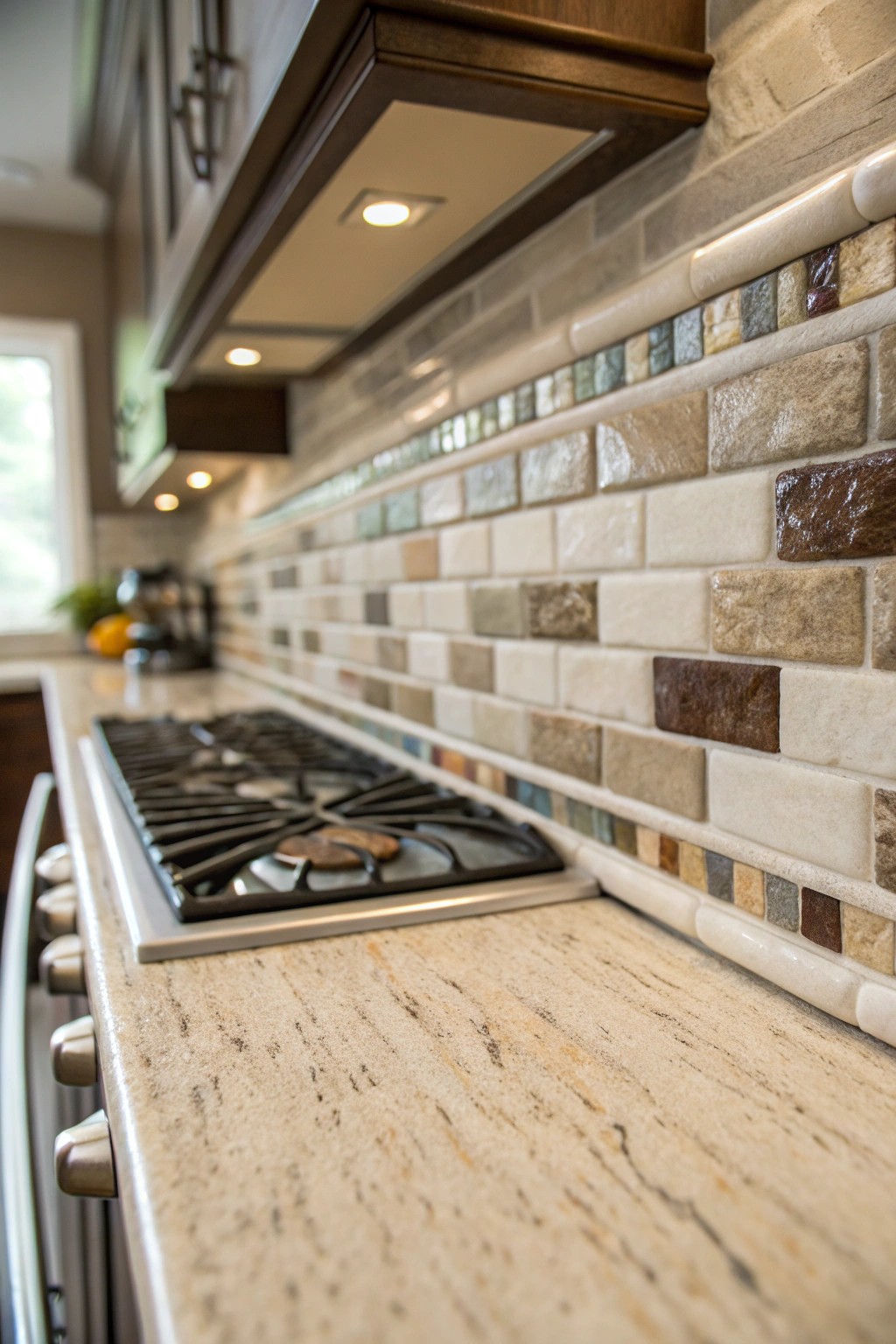 Celebrate craftsmanship with a patchwork backsplash tile—where stone, glass, ceramic, and metal meet in perfect harmony.