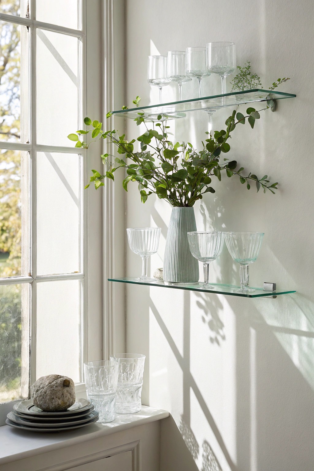 Elevate your space with the light, airy elegance of a minimalist glass wall shelf.