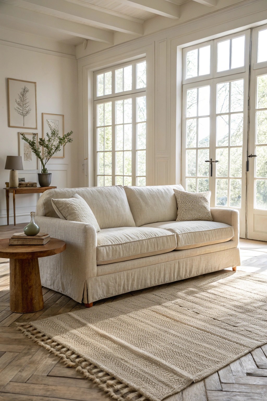 Let your sofa take center stage — floating furniture creates effortless flow and natural beauty.