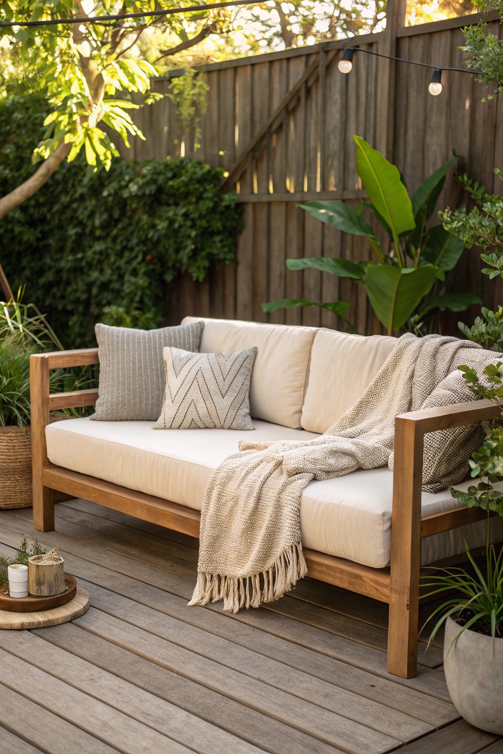 Transform your backyard into a cozy retreat with a plush outdoor sofa.