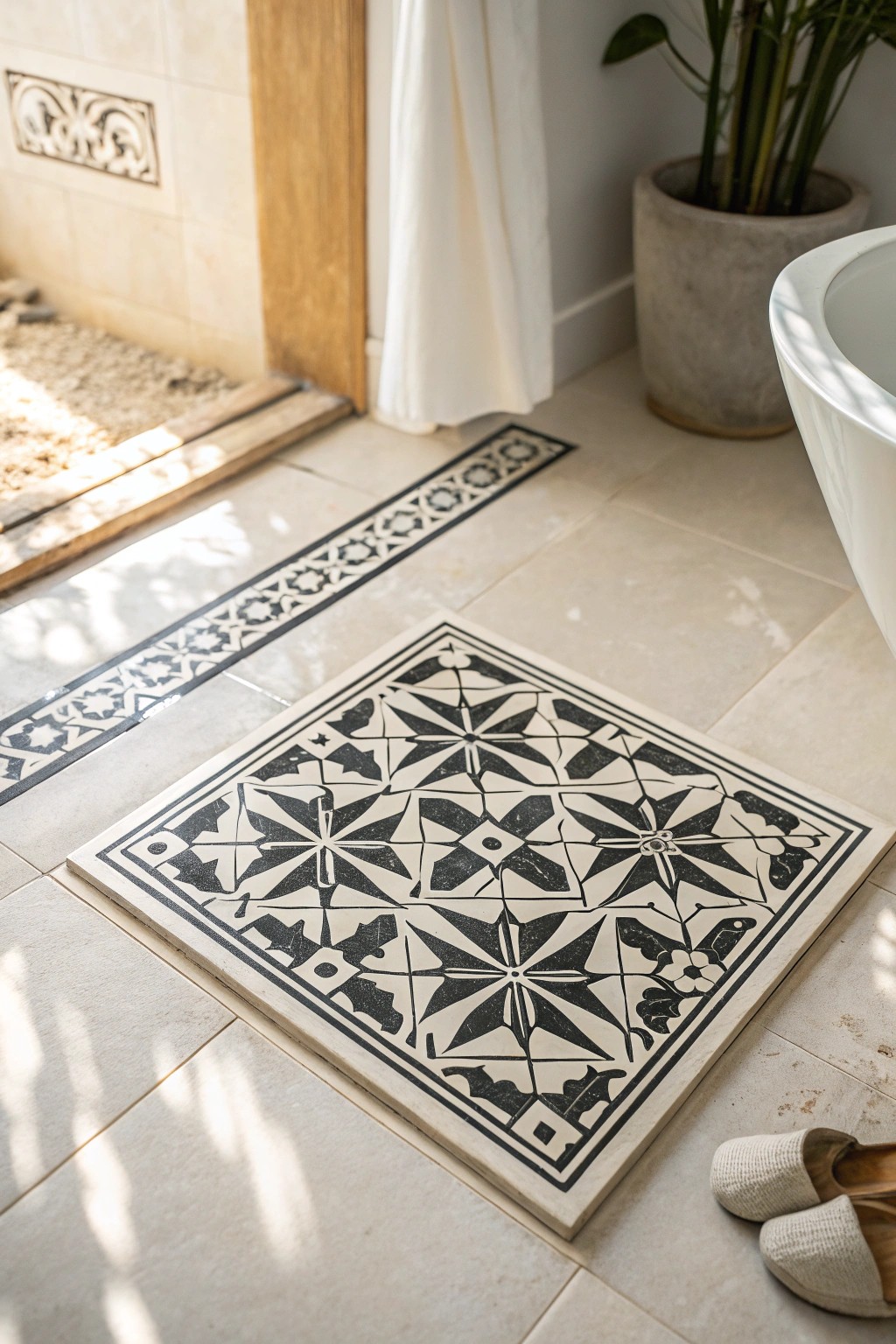 Elevate your bathroom with artisanal patterned floor tiles—where craftsmanship meets statement style.