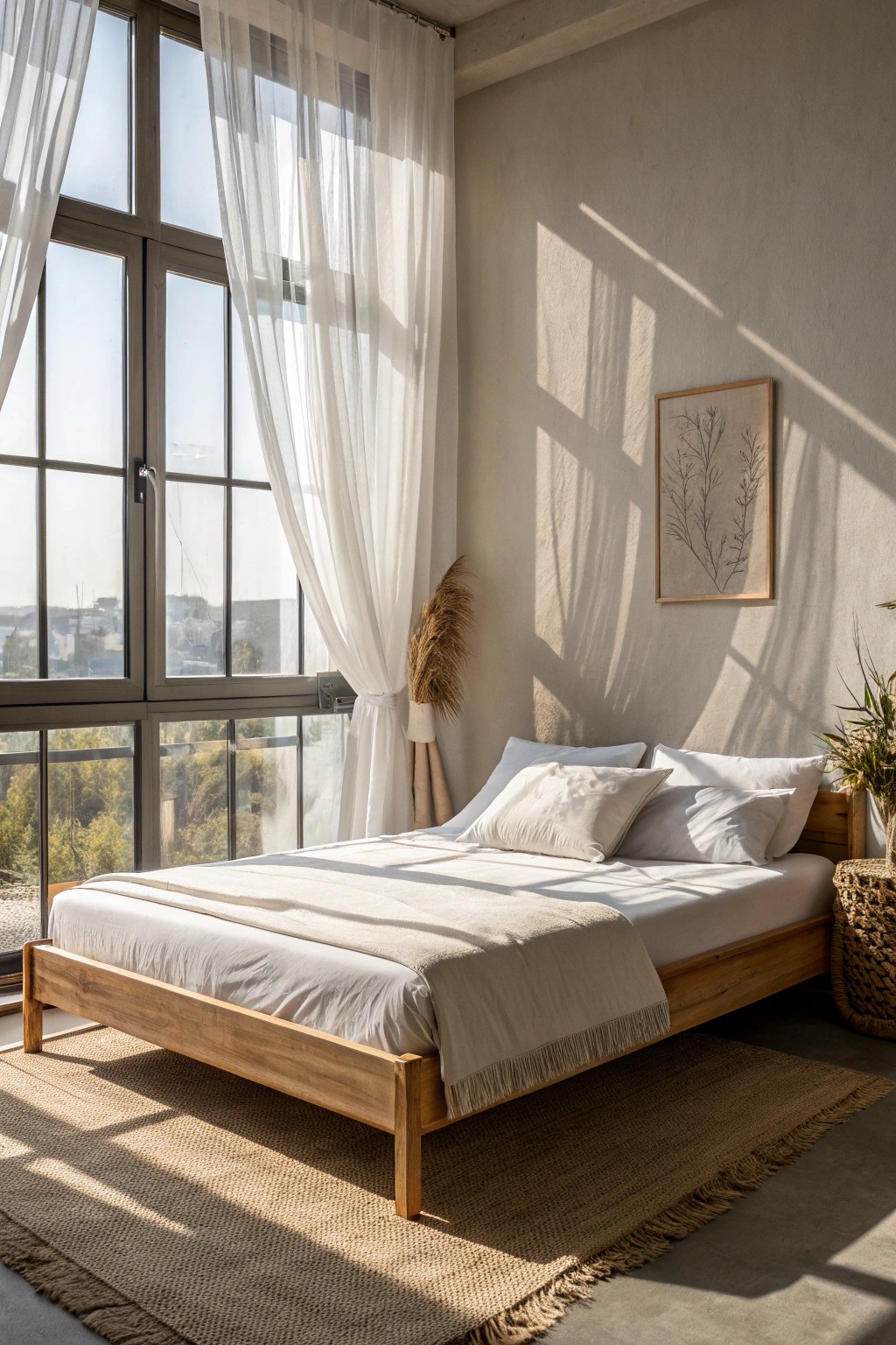 A dreamy bed floated under the window—where sunlight becomes your headboard.