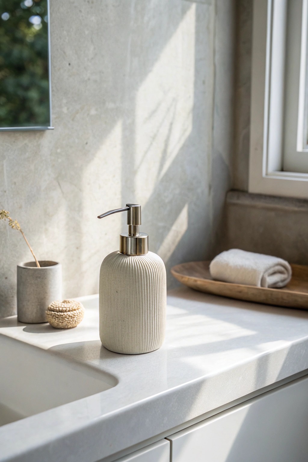 Light hues and handcrafted touches make small bathrooms feel airy and inviting.
