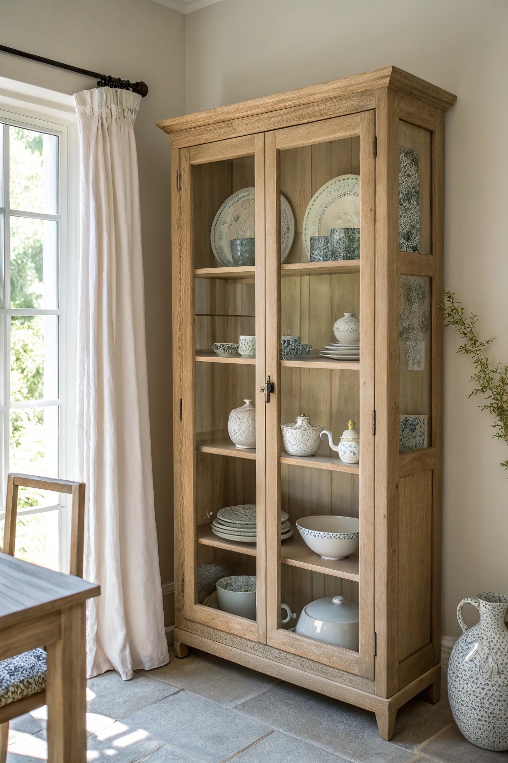 Showcase your treasures with timeless elegance—glass-front cabinets blend beauty and function in the butler’s pantry.
