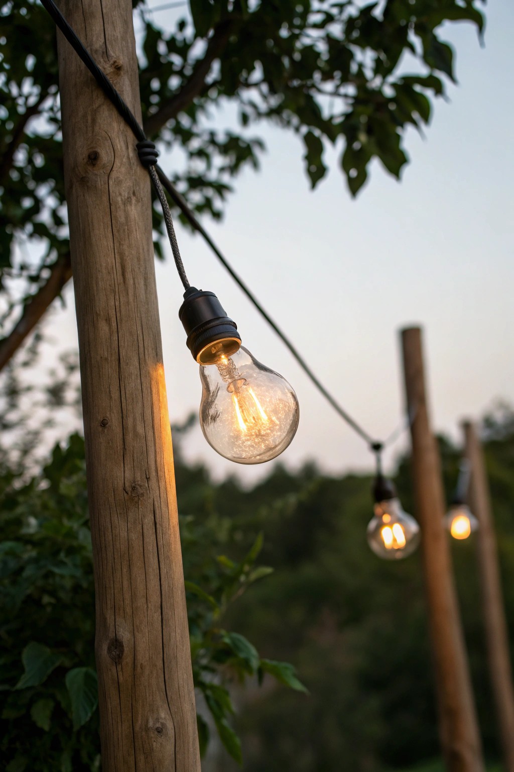 Transform your backyard with the simple magic of a single glowing string light.