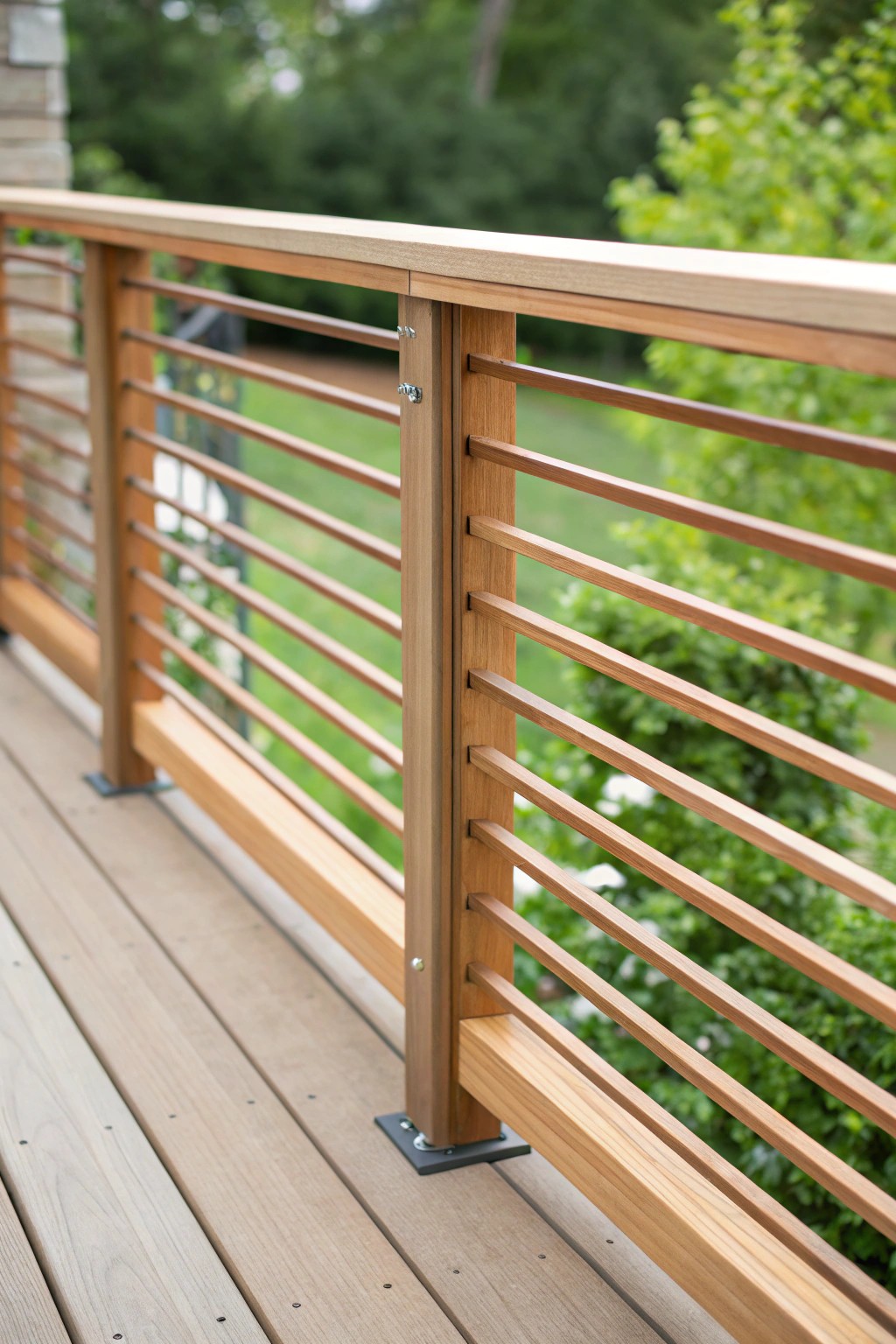 Modern minimalism: horizontal 2x2 wood slats for a stunning, budget-friendly deck railing.