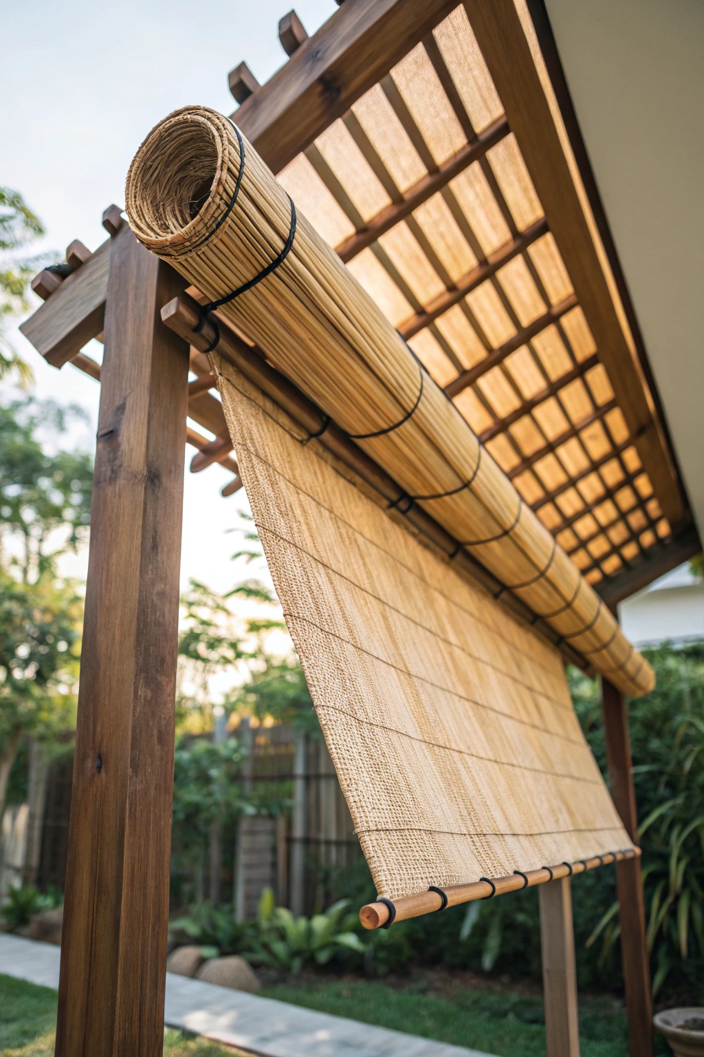 Simple bamboo reed roof: natural shade, handcrafted beauty.
