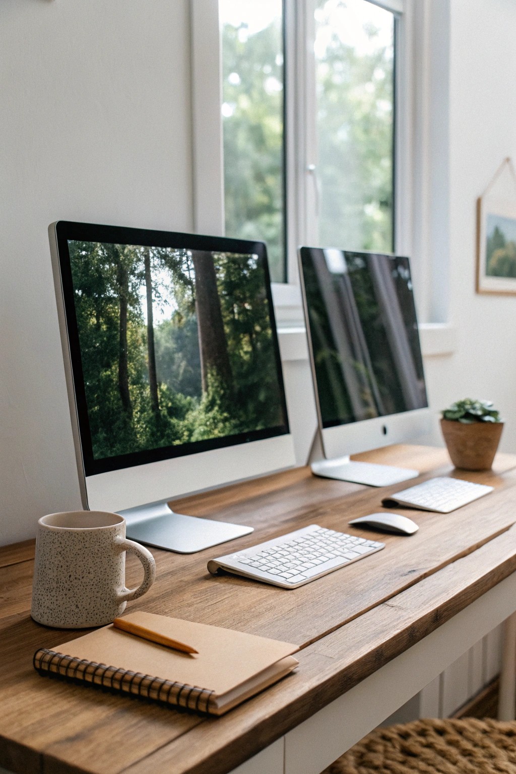 Elevate your workflow with the beauty of a balanced dual monitor setup.