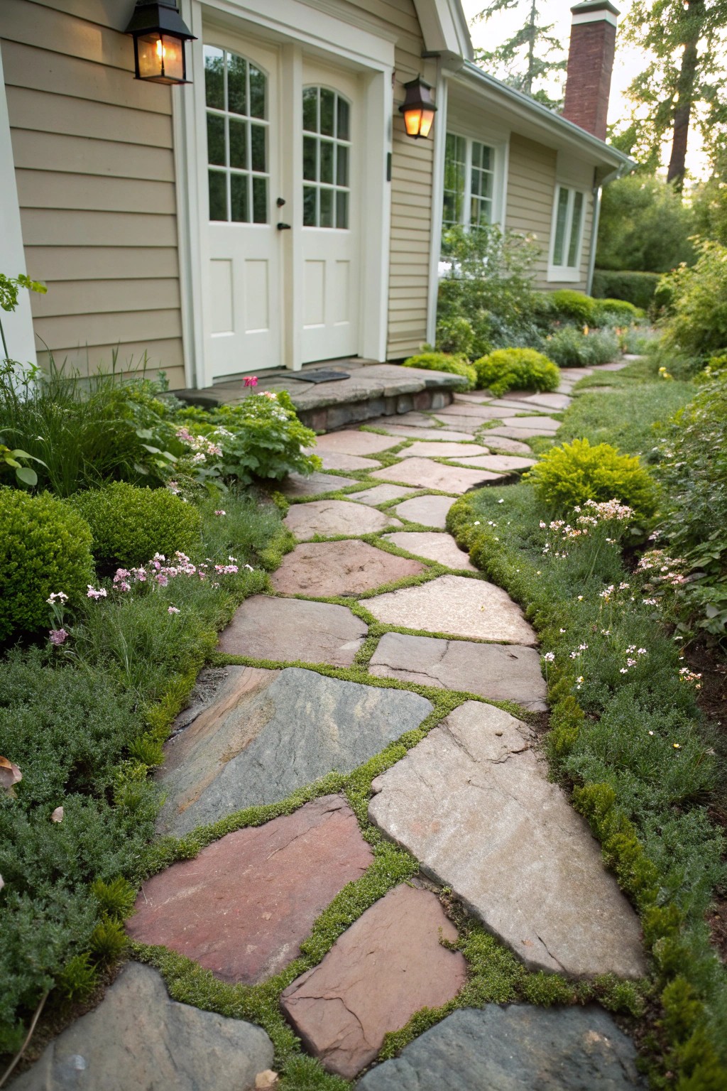 Bring mountain serenity to your doorstep with a handcrafted flagstone walkway.
