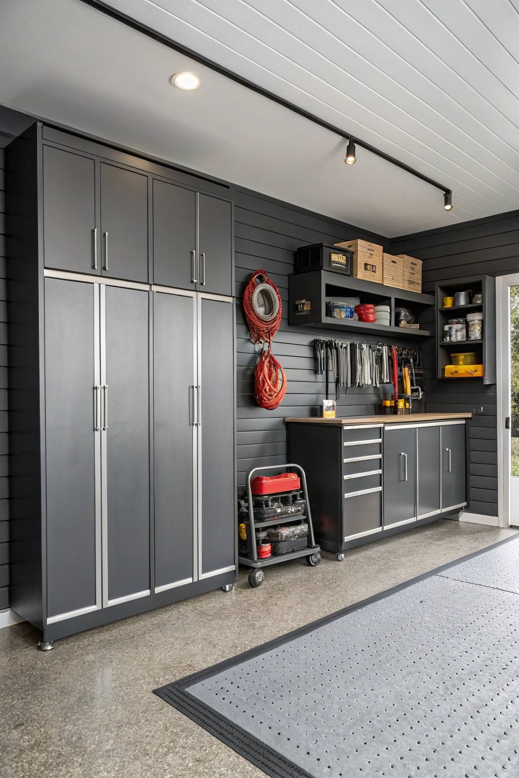 Charcoal gray walls bring a touch of sleekness and hide daily wear.