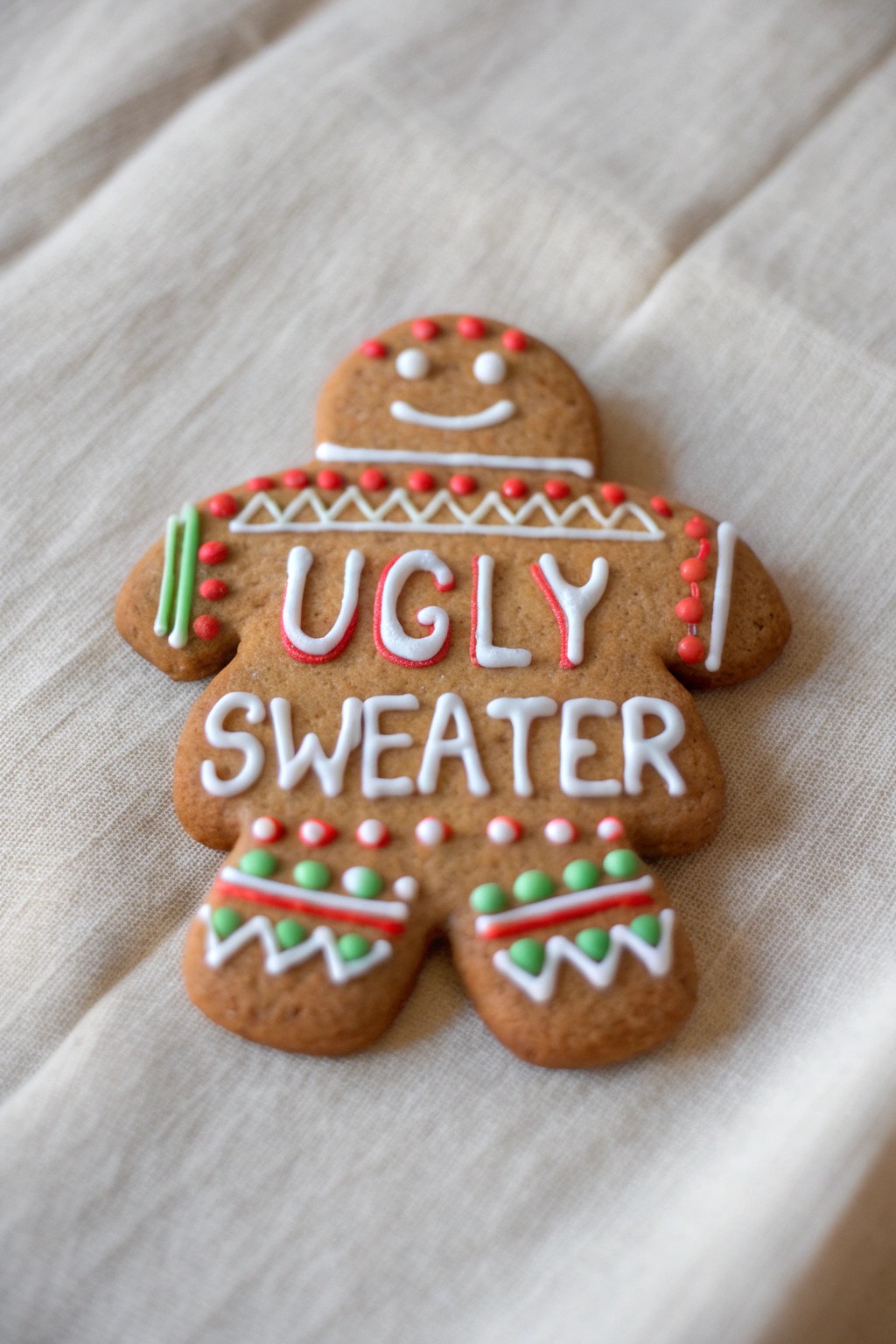 Deck your gingerbread man in a wild, whimsical ugly sweater—cookie swap laughs guaranteed!