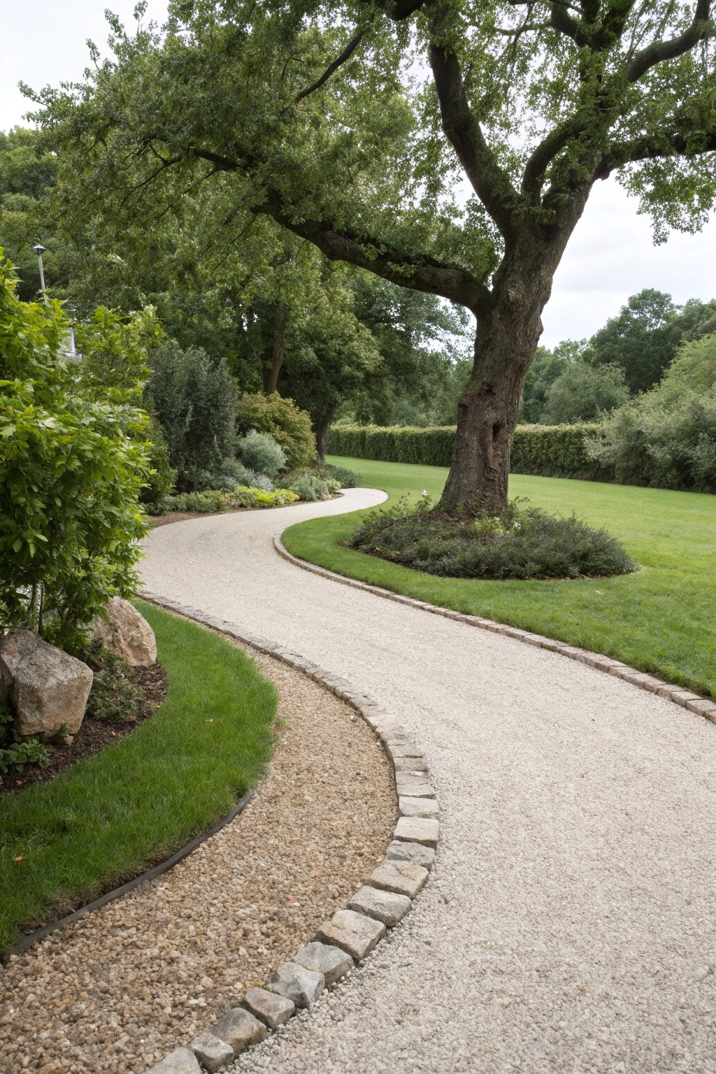 A graceful curved gravel driveway brings instant drama and elegance to your garden.
