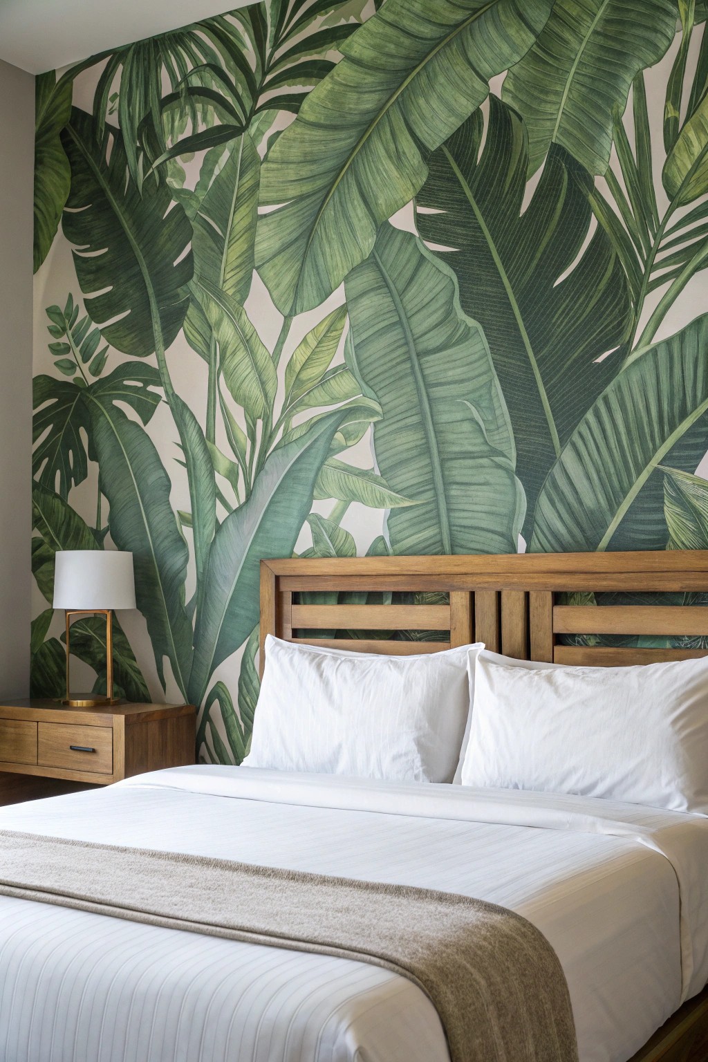 Let leafy botanical wallpaper transform your bedroom into a serene, nature-inspired retreat.