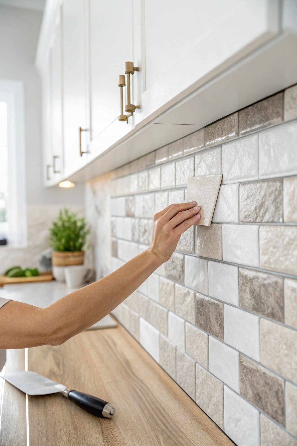 Effortless kitchen upgrade: Peel-and-stick tiles for instant charm.