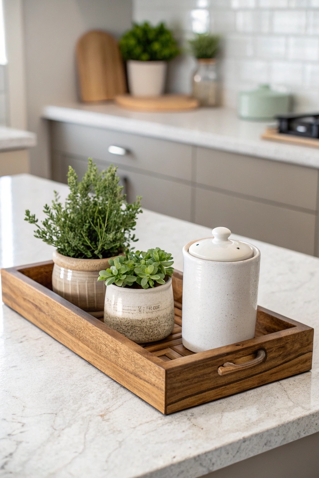 Effortless charm: Layered natural textures for a lived-in kitchen island look.