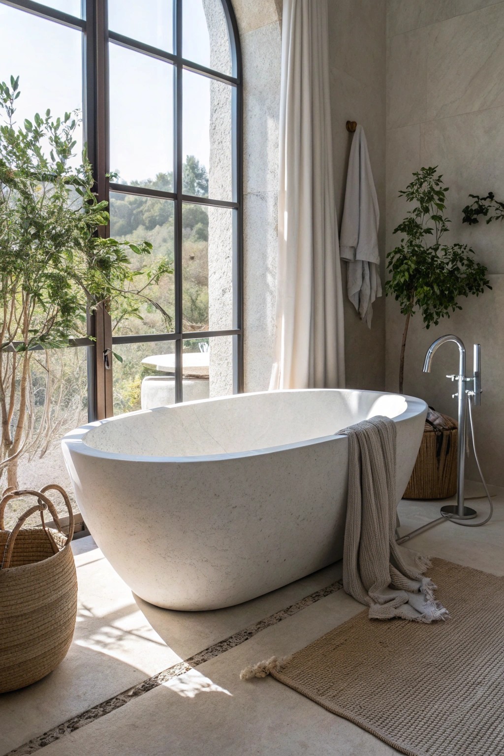 Sculptural serenity: the ultimate luxury freestanding tub oasis.