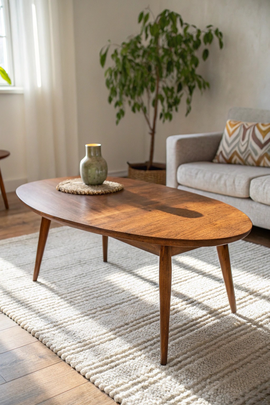 Let natural beauty shine with a sculptural wooden coffee table—mid-century modern simplicity at its finest.