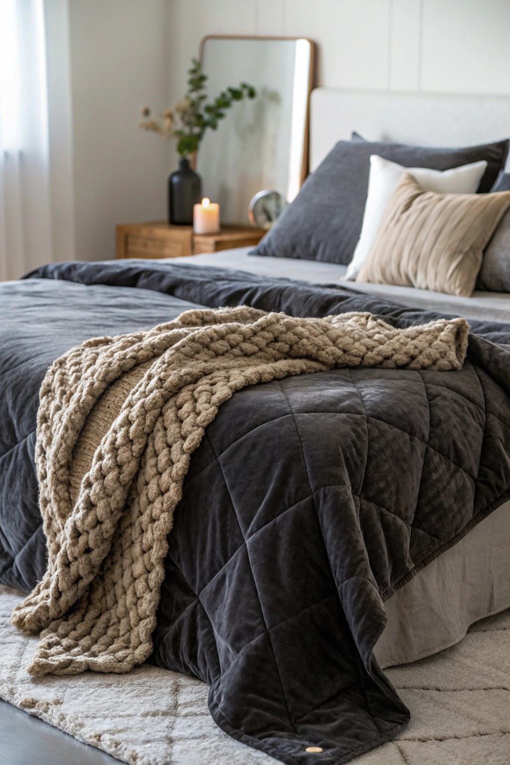 Elevate your bedroom with layered textures—where cozy meets craftsmanship.