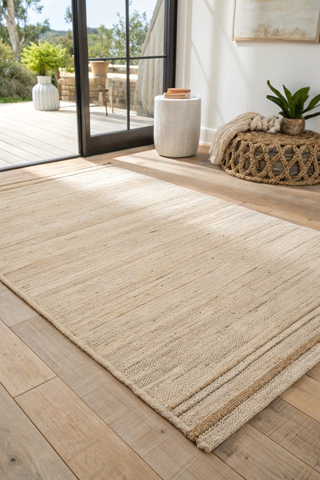 A single, artisanal rug—naturally defining your space with style and simplicity.