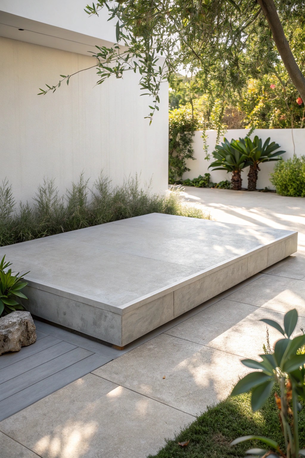 Elevate your patio with the understated elegance of a sleek concrete slab.