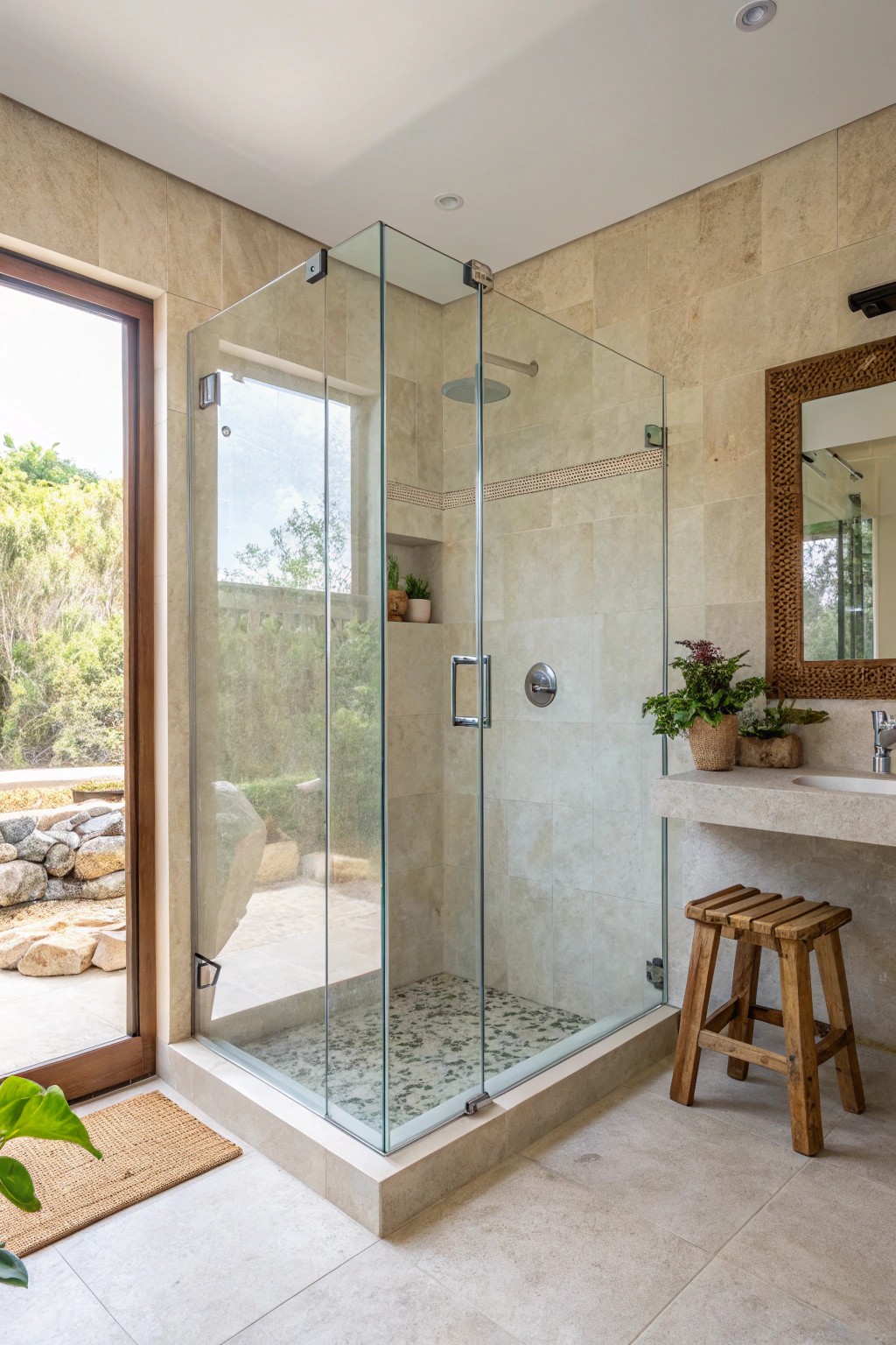 Let light and space flow with a frameless glass shower.