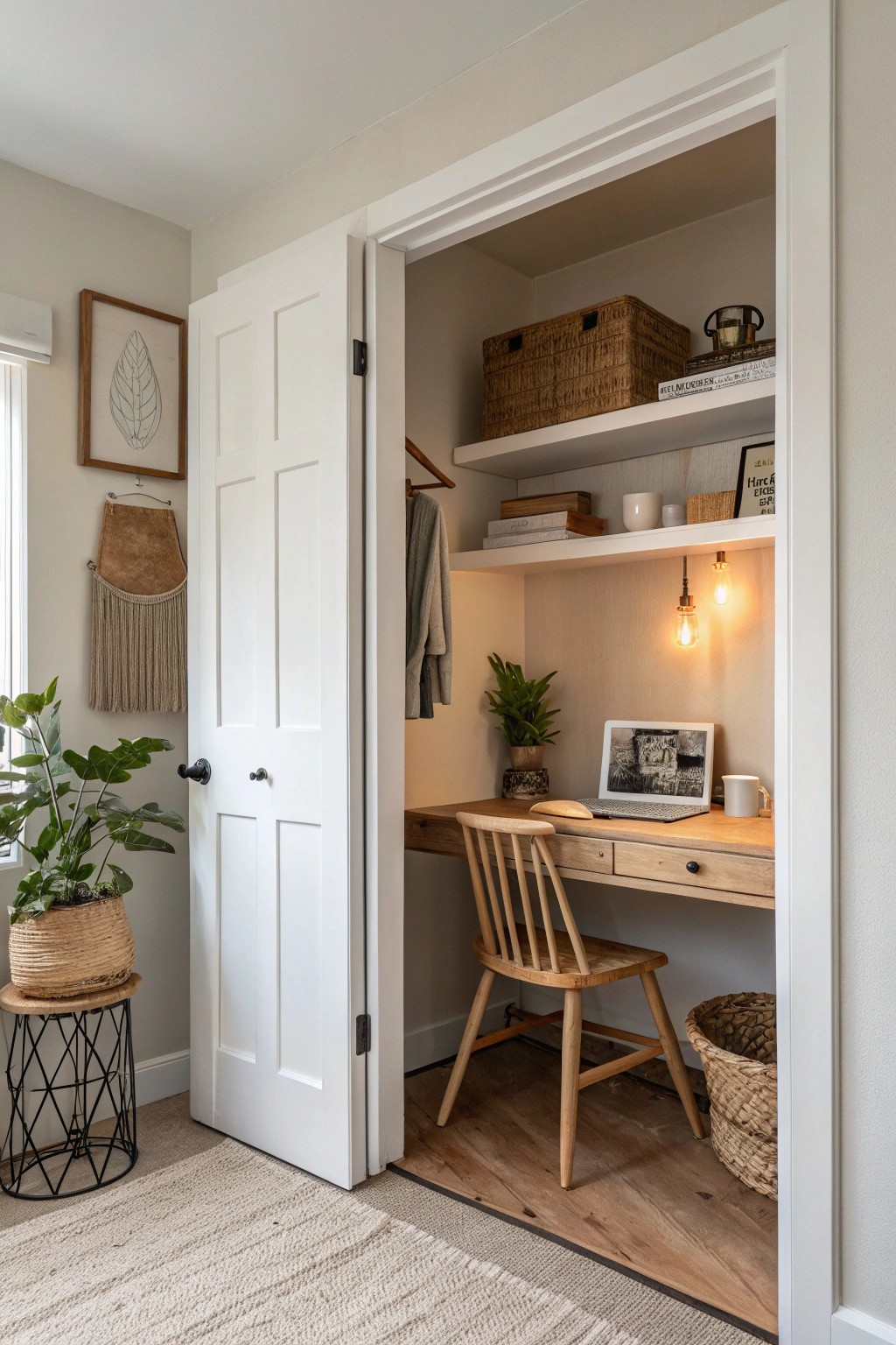 A serene closet office: discover the beauty of hidden workspaces.