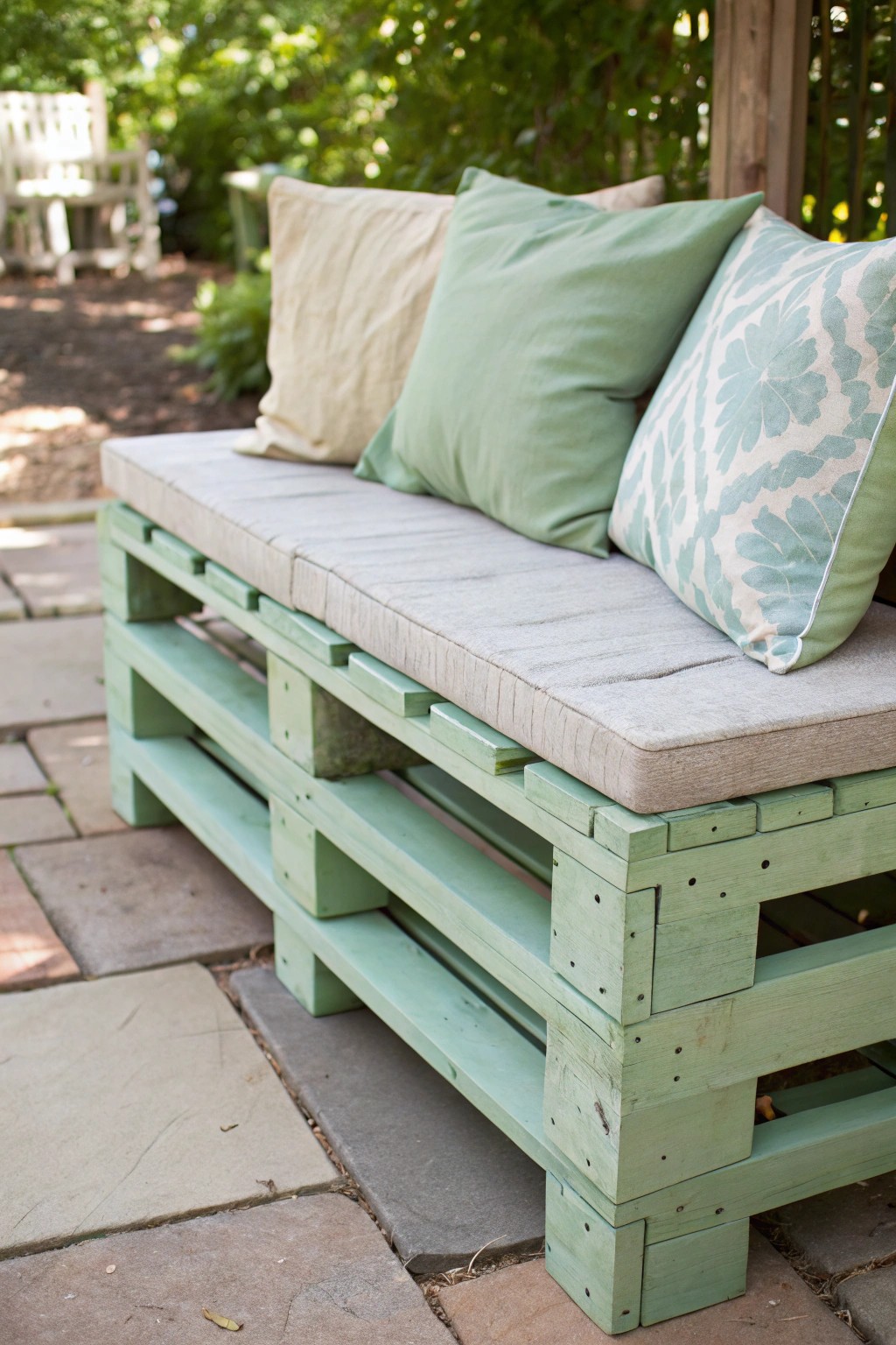 Charming DIY pallet bench: cozy, budget-friendly patio style.