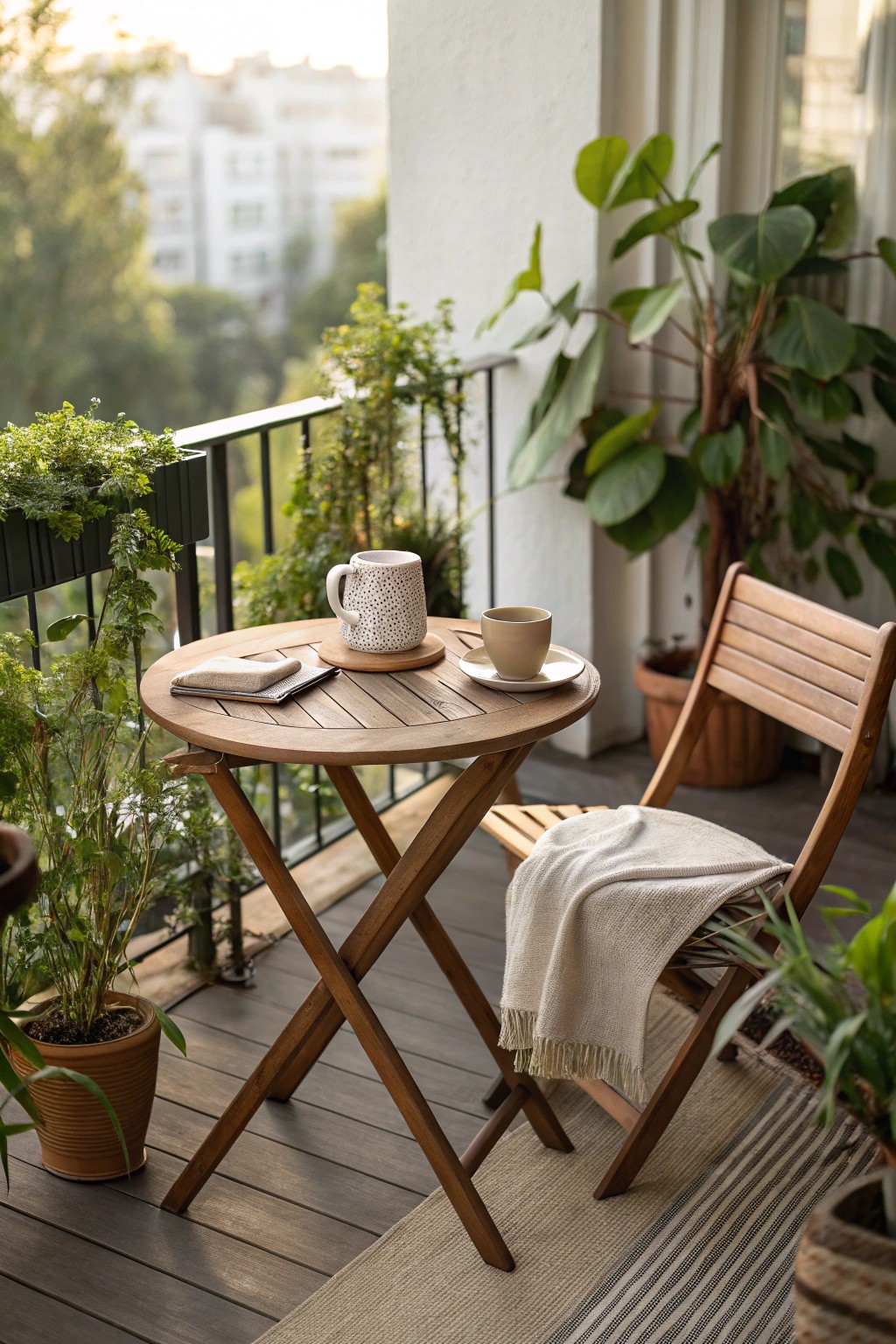 Transform your tiny porch into a charming retreat with a minimalist bistro set.