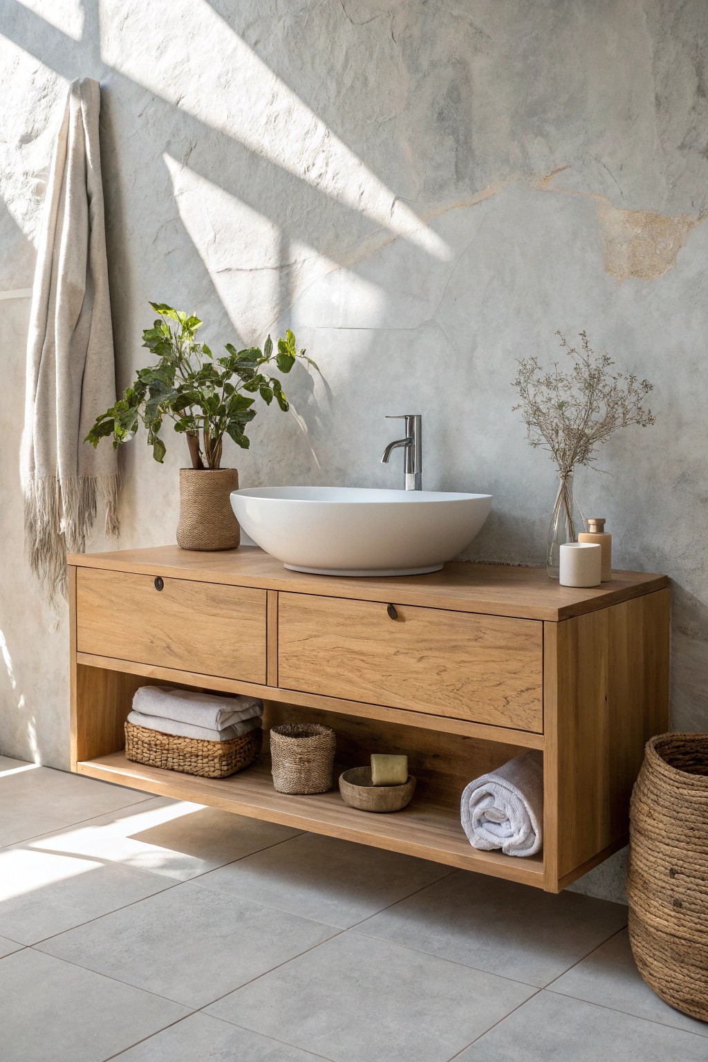 Elevate your small bathroom with the airy elegance of a floating vanity.