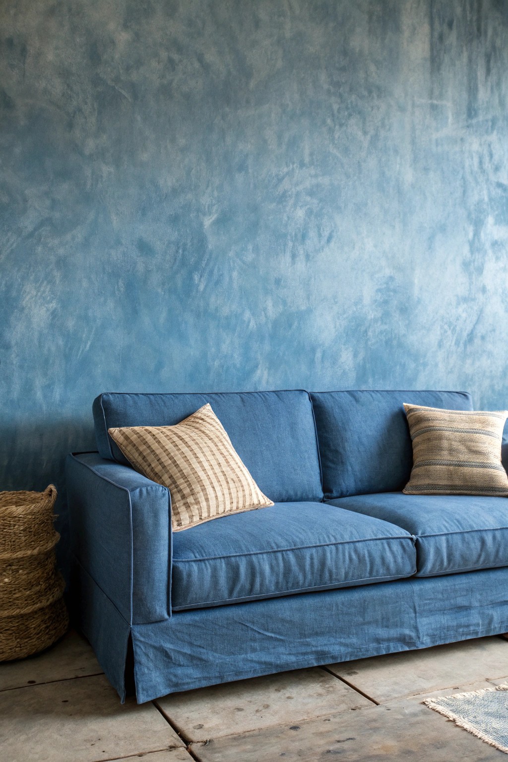 Modern blue: Timeless simplicity with denim hues as your living room canvas.