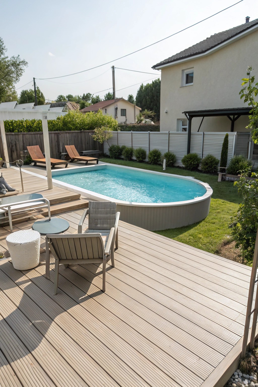 Composite decking brings modern style and easy care to your poolside haven.