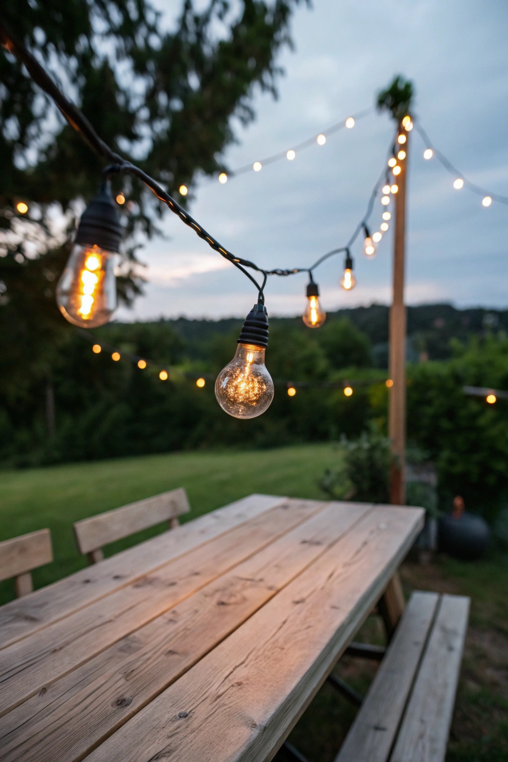 Transform your backyard with the simple magic of string lights.