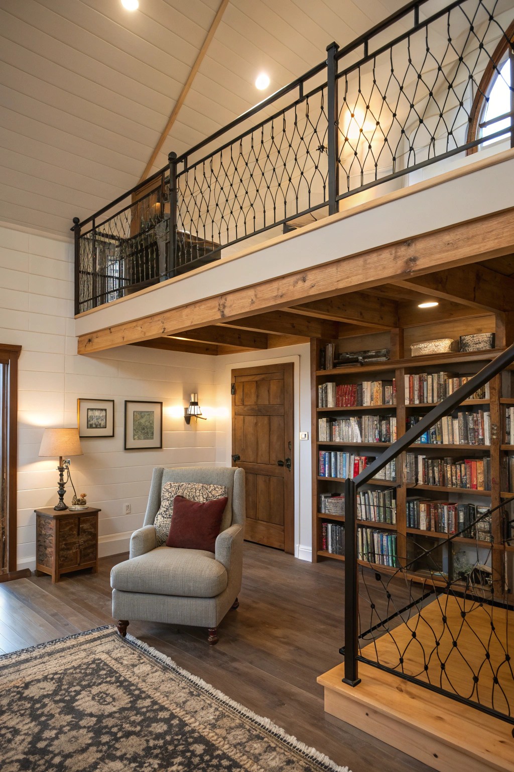 A cozy loft overlooking the main living space, offering privacy and versatility.