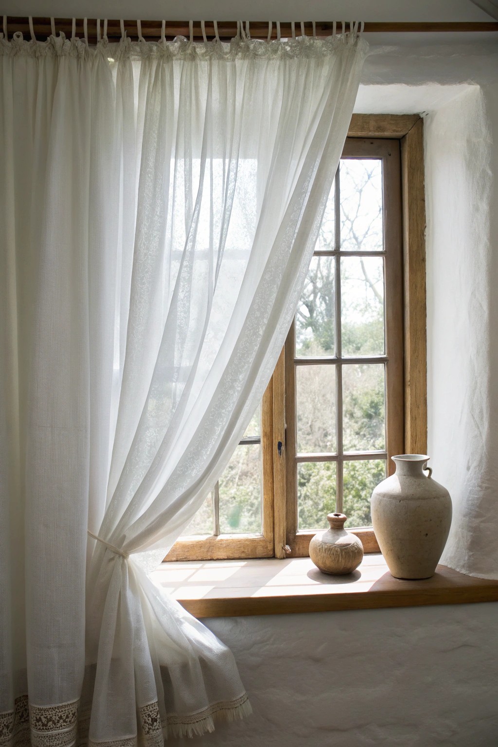 Layered sheers: effortless elegance for softly lit, tranquil bathrooms.