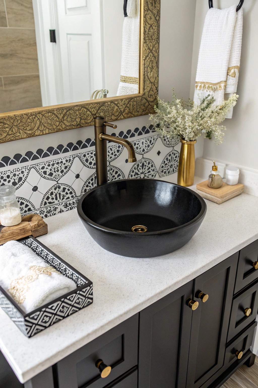 A bold black sink brings instant drama and sophistication to any bathroom